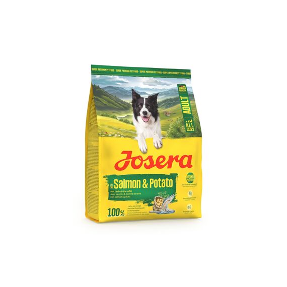 JOSERA Adult Lachs & Kartoffel (1 x 900 g) | Premium Trockenfutter für ausgewachsene Hunde (auch Senioren) | Monoprotein - 100% Lachs | wenig Protein | getreidefrei | Hundefutter | 1er Pack