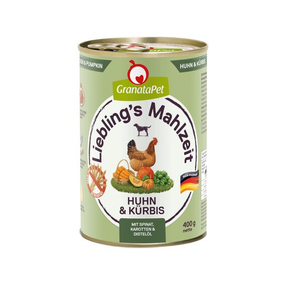 GranataPet Liebling's Mahlzeit Huhn & Kürbis, Nassfutter für Hunde, Hundefutter ohne Getreide & ohne Zuckerzusätze, Alleinfuttermittel, 6 x 400 g