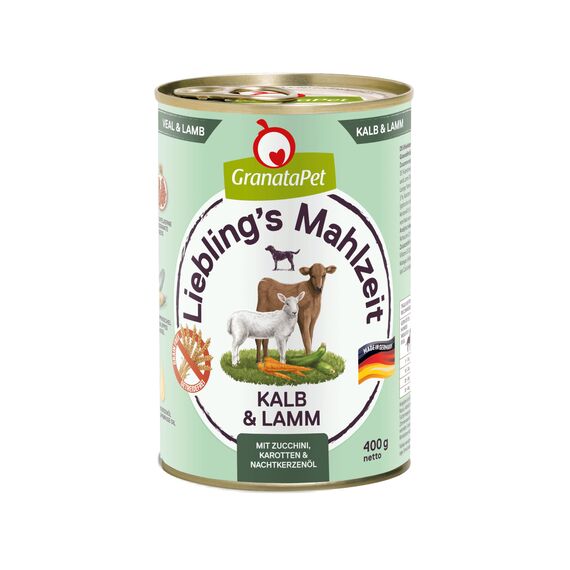 GranataPet Liebling's Mahlzeit Kalb & Lamm, Nassfutter für Hunde, Hundefutter ohne Getreide & ohne Zuckerzusätze, Alleinfuttermittel, 6 x 400 g
