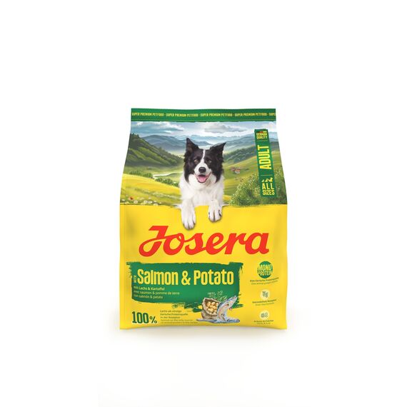 JOSERA Adult Lachs & Kartoffel (1 x 900 g) | Premium Trockenfutter für ausgewachsene Hunde (auch Senioren) | Monoprotein - 100% Lachs | wenig Protein | getreidefrei | Hundefutter | 1er Pack