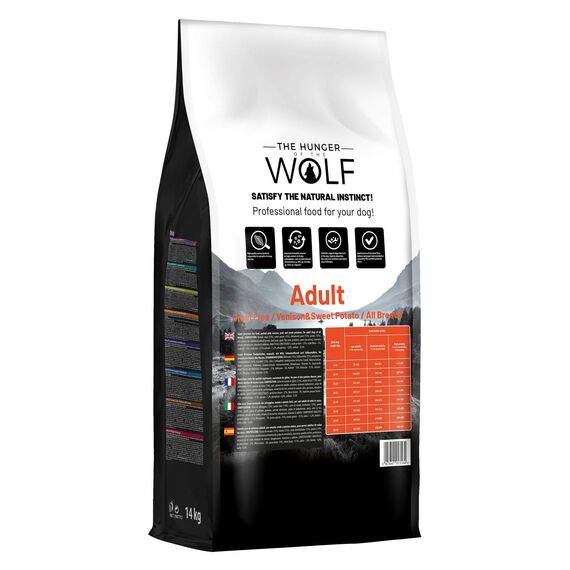 The Hunger of the Wolf Hundefutter für ausgewachsene Hunde aller Rassen, Fein zubereitetes Trockenfutter ohne Getreide mit Wildfleisch und Süßkartoffeln - 3 kg