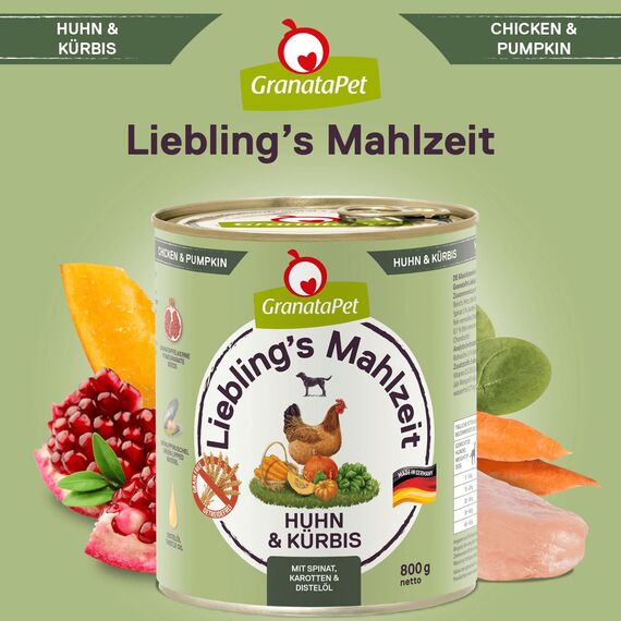 GranataPet Liebling's Mahlzeit Huhn & Kürbis, Nassfutter für Hunde, Hundefutter ohne Getreide & ohne Zuckerzusätze, Alleinfuttermittel, 6 x 800 g