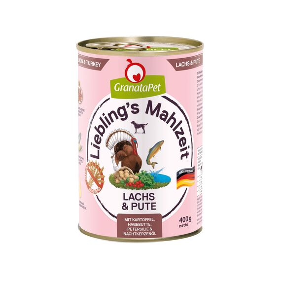 GranataPet Liebling's Mahlzeit Lachs & Pute, Nassfutter für Hunde, Hundefutter ohne Getreide & ohne Zuckerzusätze, Alleinfuttermittel, 6 x 400 g