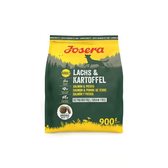 JOSERA Lachs & Kartoffel (5 x 900 g) | Adult | Premium Trockenfutter für ausgewachsene Hunde | Kartoffel & Lachs als einzige tierische Proteinquelle | getreidefrei | Hundefutter| 5er Pack