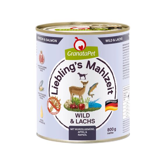 GranataPet Liebling's Mahlzeit Wild & Lachs, Nassfutter für Hunde, Hundefutter ohne Getreide & ohne Zuckerzusätze, Alleinfuttermittel, 6 x 800 g