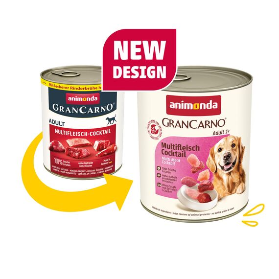 animonda GranCarno Adult Multifleisch-Cocktail (6 x 800 g), Hundenassfutter für erwachsene Tiere, Nassfutter für Hunde mit 100 % frischen, fleischlichen Zutaten, Hundefutter ohne Getreide