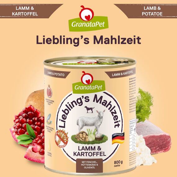 GranataPet Liebling's Mahlzeit Multipack 1, Nassfutter für Hunde im Probierpaket, Alleinfuttermittel ohne Getreide, Hundefutter mit hohem Fleischanteil & hochwertigen Ölen, 6 x 800 g