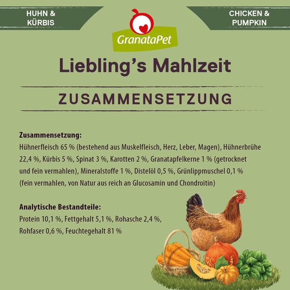 GranataPet Liebling's Mahlzeit Huhn & Kürbis, Nassfutter für Hunde, Hundefutter ohne Getreide & ohne Zuckerzusätze, Alleinfuttermittel, 6 x 800 g
