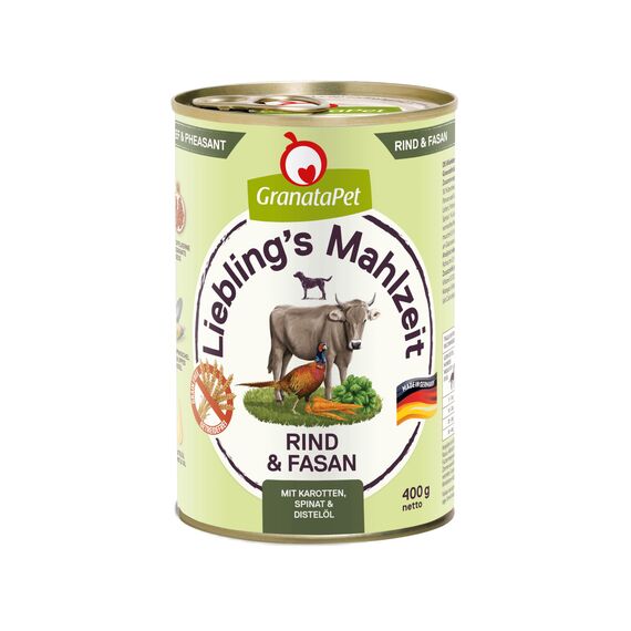 GranataPet Liebling's Mahlzeit Rind & Fasan, Nassfutter für Hunde, Hundefutter ohne Getreide & ohne Zuckerzusätze, Alleinfuttermittel, 6 x 400 g