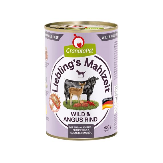 GranataPet Liebling's Mahlzeit Wild & Angus Rind, Nassfutter für Hunde, Hundefutter ohne Getreide & ohne Zuckerzusätze, Alleinfuttermittel, 6 x 400 g