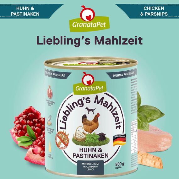 GranataPet Liebling's Mahlzeit Huhn & Pastinaken, Nassfutter für Hunde, Hundefutter ohne Getreide & ohne Zuckerzusätze, Alleinfuttermittel, 6 x 800 g