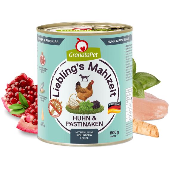 GranataPet Liebling's Mahlzeit Huhn & Pastinaken, Nassfutter für Hunde, Hundefutter ohne Getreide & ohne Zuckerzusätze, Alleinfuttermittel, 6 x 800 g