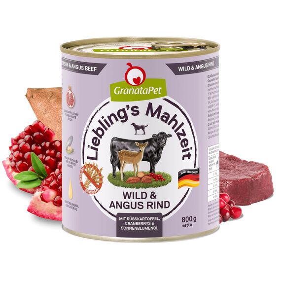 GranataPet Liebling's Mahlzeit Wild & Angus Rind, Nassfutter für Hunde, Hundefutter ohne Getreide & ohne Zuckerzusätze, Alleinfuttermittel, 6 x 800 g