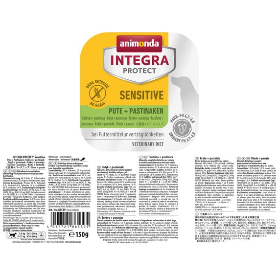 animonda INTEGRA PROTECT Hundefutter nass Sensitive mit Pute + Pastinake (11 x 150g), von Veterinären empfohlen bei Futterallergie, Hochwertiges Diätalleinfutter für Hunde bei Futtermittelallergie