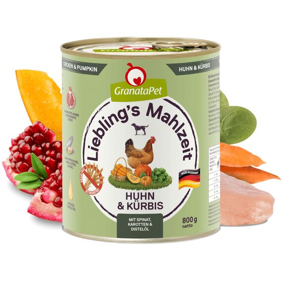 GranataPet Liebling's Mahlzeit Huhn & Kürbis, Nassfutter für Hunde, Hundefutter ohne Getreide & ohne Zuckerzusätze, Alleinfuttermittel, 6 x 800 g