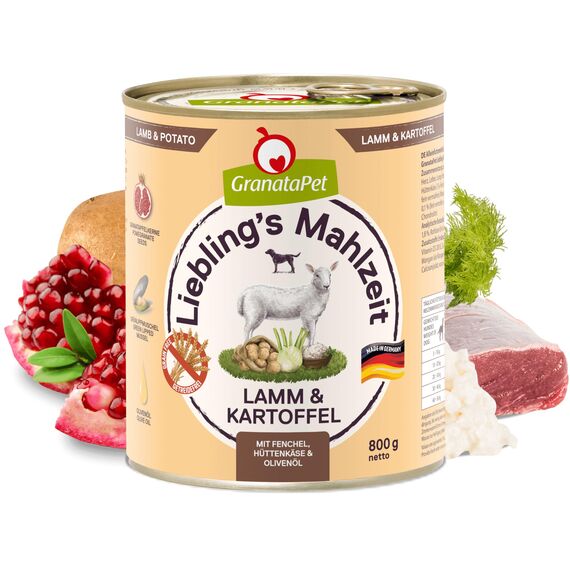 GranataPet Liebling's Mahlzeit Lamm & Kartoffel, Nassfutter für Hunde, Hundefutter ohne Getreide & ohne Zuckerzusätze, Alleinfuttermittel, 6 x 800 g
