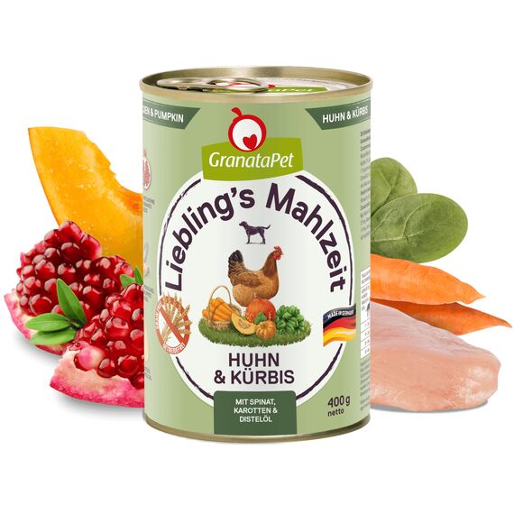 GranataPet Liebling's Mahlzeit Huhn & Kürbis, Nassfutter für Hunde, Hundefutter ohne Getreide & ohne Zuckerzusätze, Alleinfuttermittel, 6 x 400 g