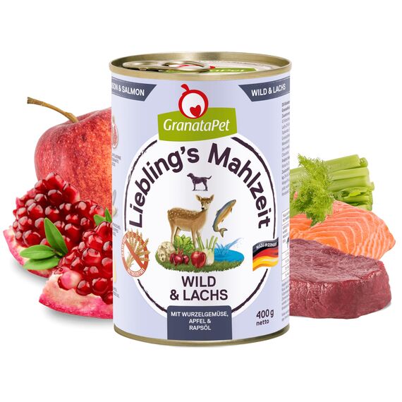 GranataPet Liebling's Mahlzeit Wild & Lachs, Nassfutter für Hunde, Hundefutter ohne Getreide & ohne Zuckerzusätze, Alleinfuttermittel, 6 x 400 g