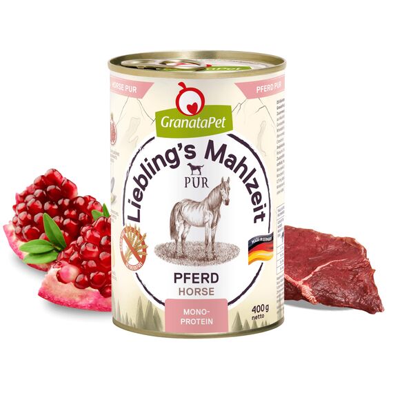 GranataPet Liebling's Mahlzeit Pferd PUR, Nassfutter für Hunde, Hundefutter ohne Getreide & Zuckerzusätze, Alleinfuttermittel mit hohem Fleischanteil & hochwertigen Ölen, 6 x 400 g