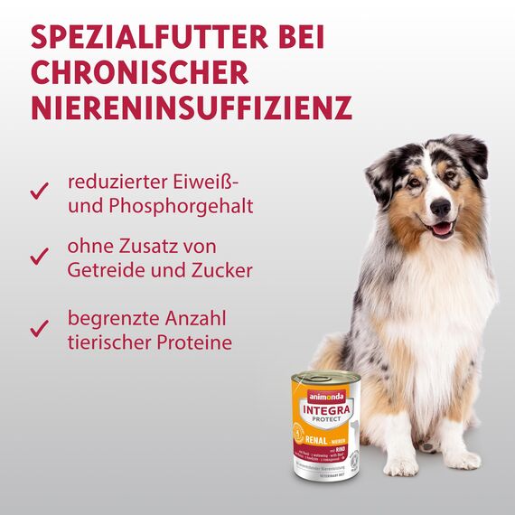 animonda INTEGRA PROTECT Renal mit Rind (6 x 400 g), Hunde Nierenfutter bei chronischer Niereninsuffizienz, eiweißreduziertes Diät Hundefutter, Nassfutter für Hunde ohne Getreide