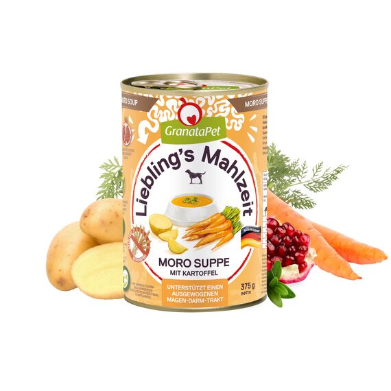GranataPet Liebling's Mahlzeit Moro-Suppe mit Kartoffeln, Hundefutter zum natürlichen Aufbau gesunder Darmbakterien, ideal bei Durchfall und Magen-Darm Beschwerden, 6 x 375 g