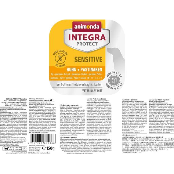 animonda INTEGRA PROTECT Sensitive Huhn + Pastinaken (11 x 150 g), Diätfutter bei Futtermittelallergie, sensitives Hundefutter für allergische Hunde, Nassfutter für Hunde ohne Getreide