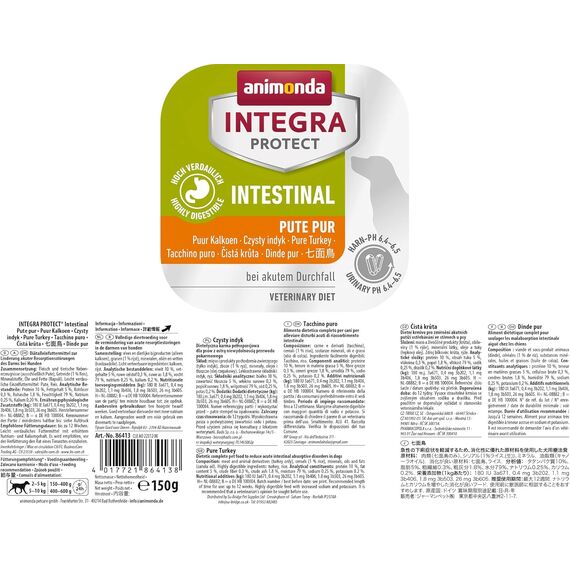 animonda INTEGRA PROTECT Intestinal Pute Pur (11 x 150 g), Hunde Diätfutter bei Durchfall & Erbrechen, Hundefutter mit Pute und Reis, leicht verdauliches Nassfutter für Hunde