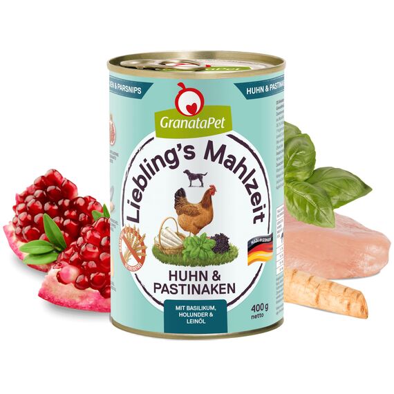 GranataPet Liebling's Mahlzeit Huhn & Pastinaken, Nassfutter für Hunde, Hundefutter ohne Getreide & ohne Zuckerzusätze, Alleinfuttermittel, 6 x 400 g