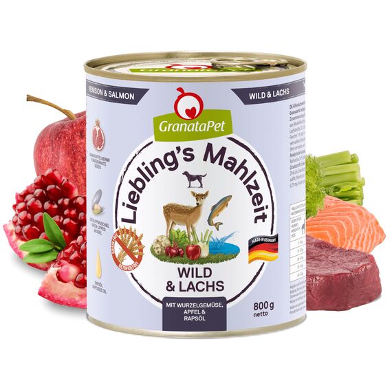 GranataPet Liebling's Mahlzeit Wild & Lachs, Nassfutter für Hunde, Hundefutter ohne Getreide & ohne Zuckerzusätze, Alleinfuttermittel, 6 x 800 g