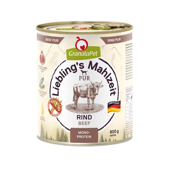 GranataPet Liebling's Mahlzeit Rind PUR, Nassfutter für Hunde, Hundefutter ohne Getreide & Zuckerzusätze, Alleinfuttermittel mit hohem Fleischanteil & hochwertigen Ölen, 6 x 800 g