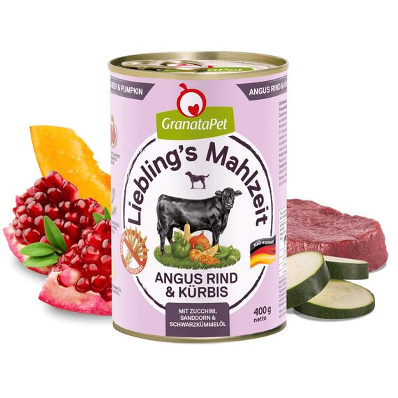 GranataPet Liebling's Mahlzeit Angus Rind & Kürbis, Nassfutter für Hunde, Hundefutter ohne Getreide & ohne Zuckerzusätze, Alleinfuttermittel, 6 x 400 g