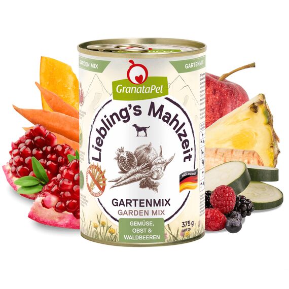 GranataPet Liebling's Mahlzeit Gartenmix PUR, Ergänzungsfuttermittel für Hunde, Hundefutter ohne Getreide, Ergänzung zum BARFen ohne Fleisch, reich an natürlichen Vitaminen, 6 x 375 g