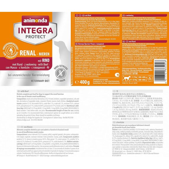 animonda INTEGRA PROTECT Renal mit Rind (6 x 400 g), Hunde Nierenfutter bei chronischer Niereninsuffizienz, eiweißreduziertes Diät Hundefutter, Nassfutter für Hunde ohne Getreide