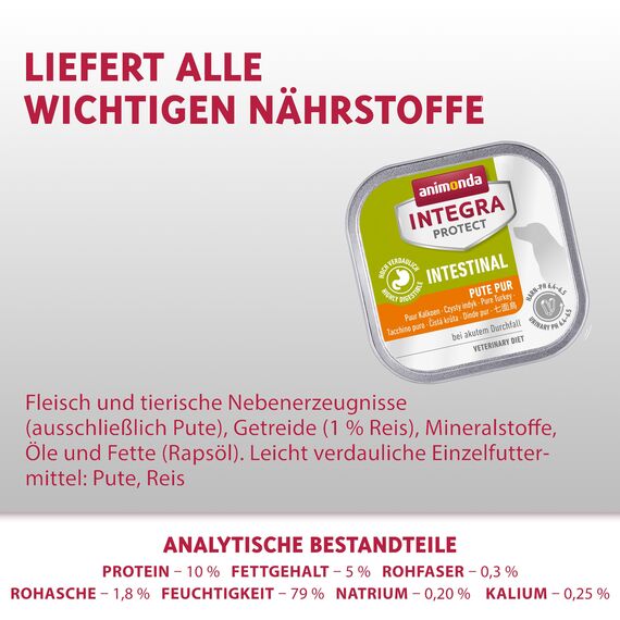 animonda INTEGRA PROTECT Intestinal Pute Pur (11 x 150 g), Hunde Diätfutter bei Durchfall & Erbrechen, Hundefutter mit Pute und Reis, leicht verdauliches Nassfutter für Hunde