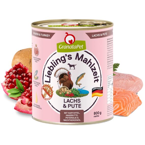 GranataPet Liebling's Mahlzeit Lachs & Pute, Nassfutter für Hunde, Hundefutter ohne Getreide & ohne Zuckerzusätze, Alleinfuttermittel, 6 x 800 g