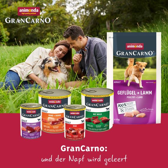 animonda GranCarno Adult Hundetrockenfutter getreidefrei Geflügel + Rind (1 x 12 kg), Trockenfutter für Erwachsene Hunde ohne Gluten und Weizen, Hundefutter trocken mit hoher Bekömmlichkeit