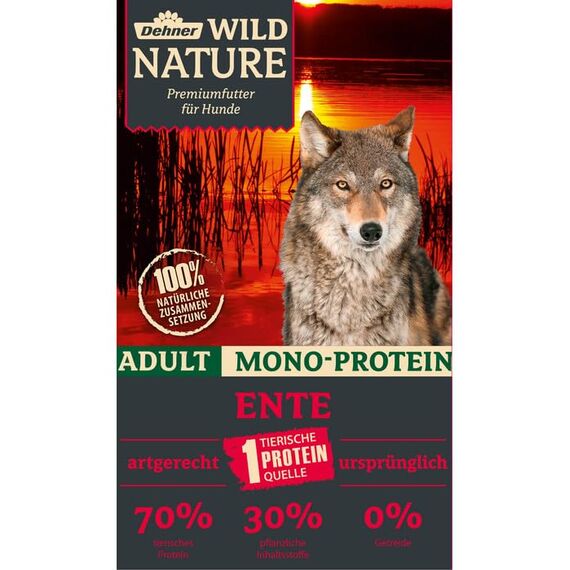 Dehner Wild Nature Hundefutter Mono Protein, Trockenfutter getreidefrei / zuckerfrei, für ausgewachsene Hunde, Ente / Fisch, 12 kg