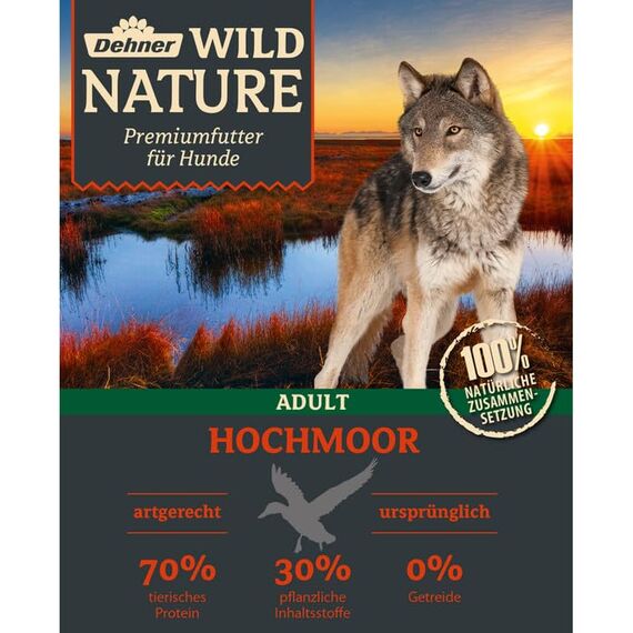 Dehner Wild Nature Hundefutter Hochmoor, Trockenfutter getreidefrei / zuckerfrei, für ausgewachsene Hunde, Ente, 12 kg