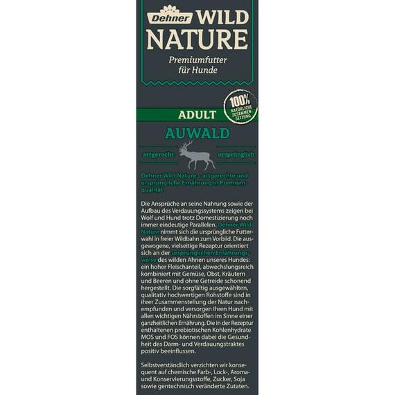 Dehner Wild Nature Hundetrockenfutter Auwald | getreidefreies Hundefutter mit Wildfleisch | Trockenfutter für ausgewachsene sensible Hunde | hoher Fleischgehalt | 4 kg
