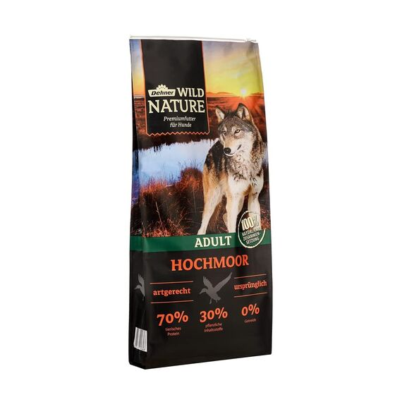 Dehner Wild Nature Hundefutter Hochmoor, Trockenfutter getreidefrei / zuckerfrei, für ausgewachsene Hunde, Ente, 12 kg