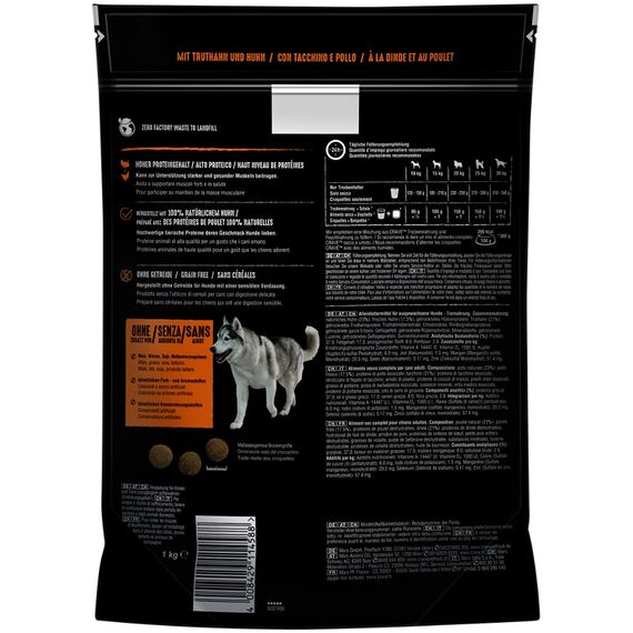 CRAVE Premium Trockenfutter mit Truthahn & Huhn für Hunde – Getreidefreies Adult Hundefutter mit hohem Proteingehalt – 6 x 1 kg
