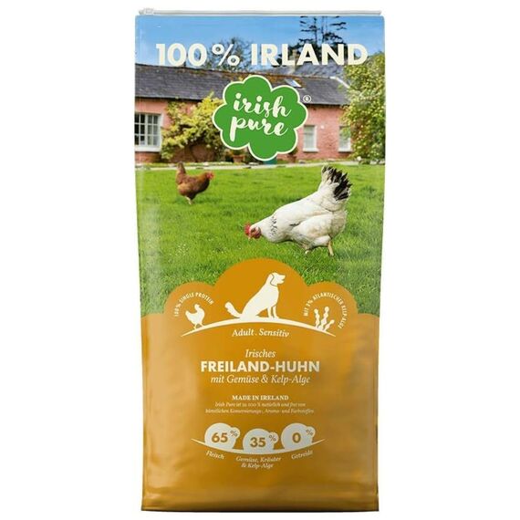 Irish Pure Trockenfutter Adult | 4kg | Freiland-Huhn mit Kelp-Alge & Gemüse | Hoher Fleischanteil | Getreidefrei | Sensitiv | Hundetrockenfutter | Hundefutter für alle Rassen