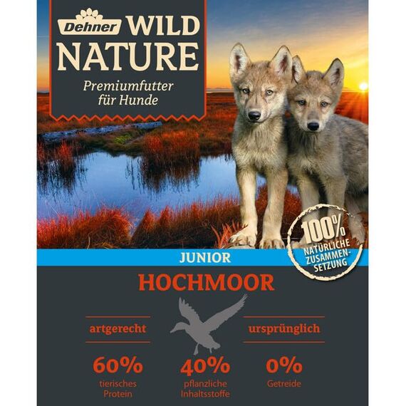 Dehner Wild Nature Hundetrockenfutter Junior Hochmoor | hoher Fleischanteil | tierisches Protein | pflanzliche Inhaltsstoffe | mit Gemüse | artgerecht | getreidefrei | glutenfrei | ohne Zucker |12 kg