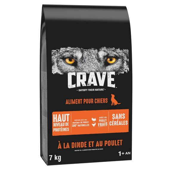 Crave Premium Trockenfutter mit Truthahn & Huhn für Hunde – Getreidefreies Adult Hundefutter mit hohem Proteingehalt – 7 kg