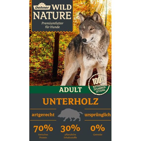 Dehner Wild Nature Hundefutter Unterholz, Trockenfutter getreidefrei / zuckerfrei, für ausgewachsene Hunde, Wildschwein, 12 kg