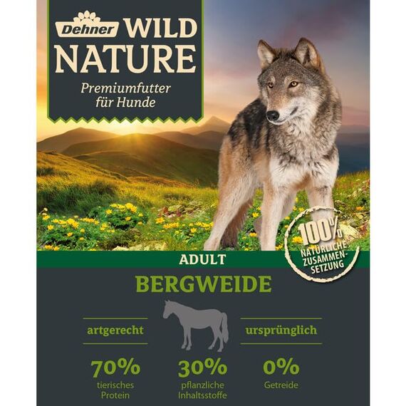 Dehner Wild Nature Hundefutter Bergweide, Trockenfutter getreidefrei / zuckerfrei, für ausgewachsene Hunde, Pferd, 4 kg