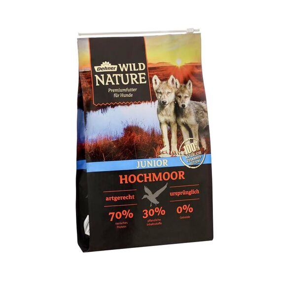 Dehner Wild Nature Hundefutter Hochmoor, Trockenfutter getreidefrei / zuckerfrei, für Welpen und junge Hunde, Ente, 4 kg