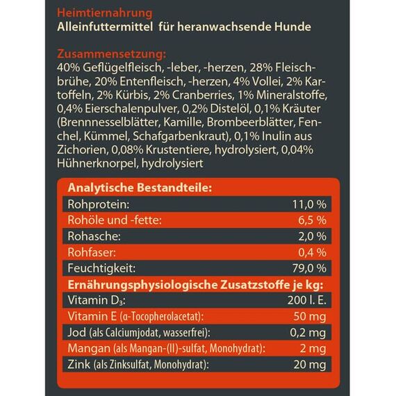 Dehner Wild Nature Hundefutter Hochmoor, Trockenfutter getreidefrei / zuckerfrei, für Welpen und junge Hunde, Ente, 4 kg