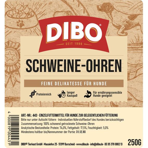 DIBO Schweineohren, 250g-Beutel, der kleine Naturkau-Snack oder Leckerli für Zwischendurch, Hundefutter, Qualitätskauartikel ohne Chemie