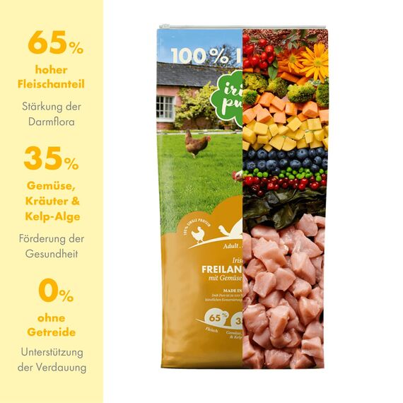 Irish Pure Premium Trockenfutter für Hunde, Hoher Fleischanteil, Vitamine, Getreidefrei, Sensitiv, Hundetrockenfutter, Hundefutter für alle Rassen (Huhn, 1,5kg)